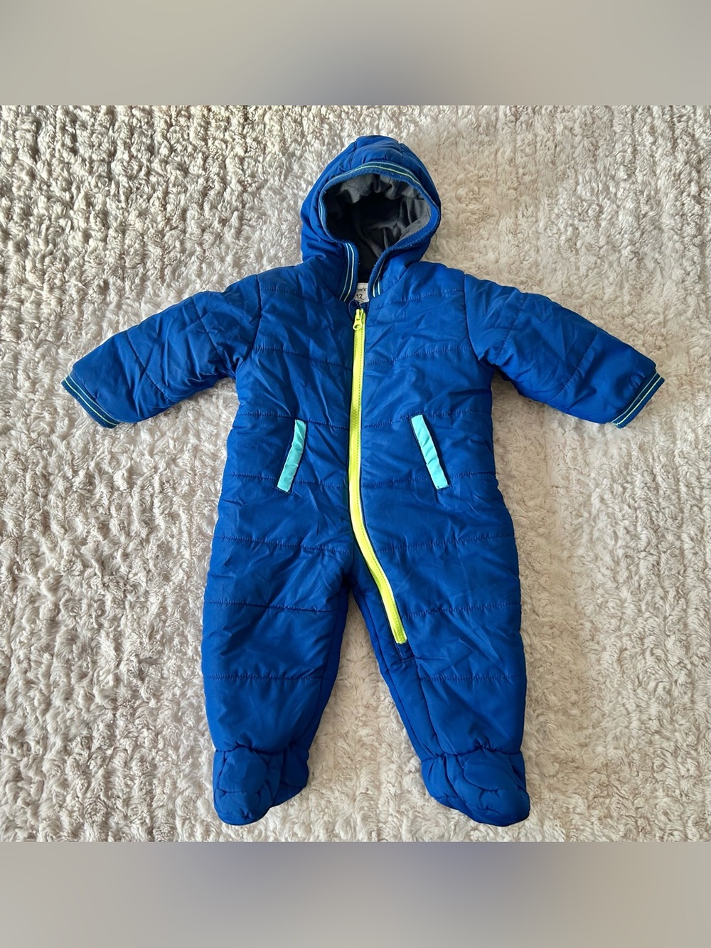 Carter's Baby Boy Quilted Pram Snowsuit Blue Hooded Footie